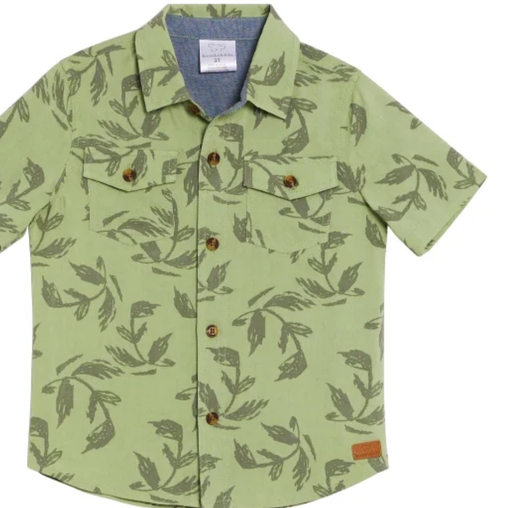 7 For All Mankind Green Leaf Button Down Shirt